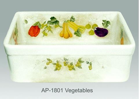 Vegetables Design on Single Bowl Fireclay Kitchen Sink